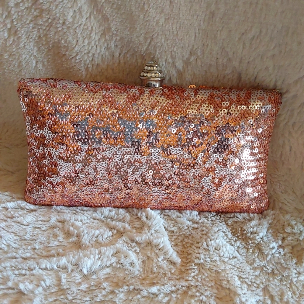 🌺 NEW Sequin Hard Shell Clutch Bag - Rose Gold